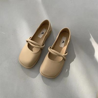 Модные туфли-лодочки на низком каблуке, элегантные, с квадратным носком, женская обувь, готические женские туфли, светло-желтые, Мэри Джейн, на плоской подошве, в японском стиле, платье Лолиты, L