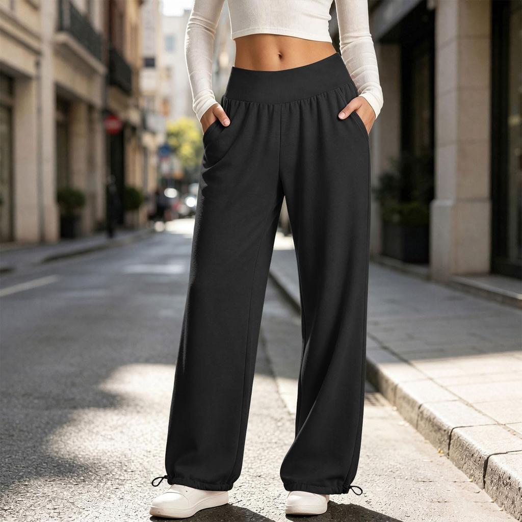 Штаны-джоггеры женские широкие повседневные с высокой талией на завязках