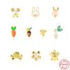 925 Sterling Silver Geometric Dripping Oil Panda Bamboo Shoots Carrot Rabbit Spiral Small Gold Ball Perforated Cartilage Puncture Stud Earrings