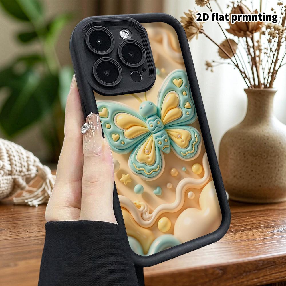 Phone case: 2D flat design, suitable for iPhone 18 17 16 15 14 13 Pro protective case, blue and yellow butterfly, perfect Christmas and Halloween holi