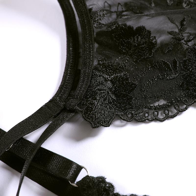 3 шт. комплект нижнего белья из прозрачной сетки с цветочной вышивкой, женский кружевной дышащий бюстгальтер на косточках с большим бантом и трусики с подвязками