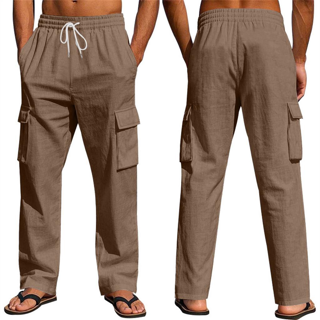 Мужские льняные брюки Four Seasons Thin Breathable Cargo Multi-pocket Loose Casual Wide Leg