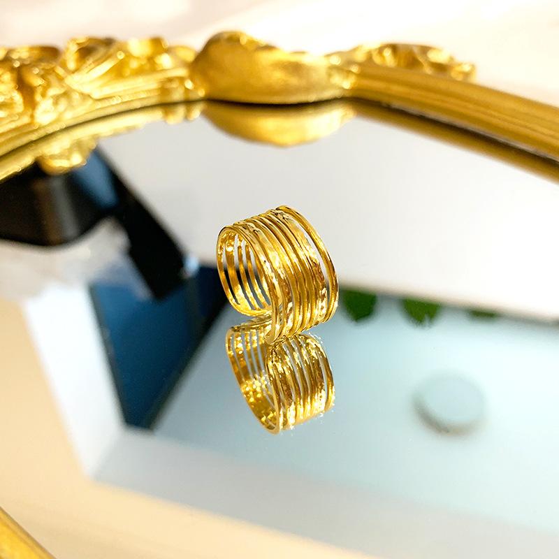 Ins мода преувеличенное многослойное полое гладкое кольцо титановая сталь вакуумное покрытие 18-каратное золотое кольцо мода