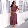 2024 European & American Summer Ruffle Sleeve Crop Top and High Waist Midi Skirt Set