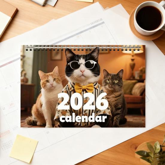 Настенный календарь с котами на 2026 год ЯНВ 2026 Смешной календарь с котами 12 2026 - ДЕК Ежемесячный планировщик