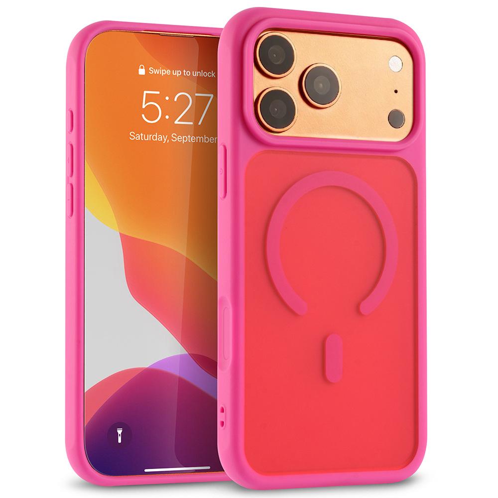 Магнитный противоударный чехол Apple 17Pro с покрытием "кожа" для iPhone 16/15 с матовой задней крышкой и дизайном с большим вырезом