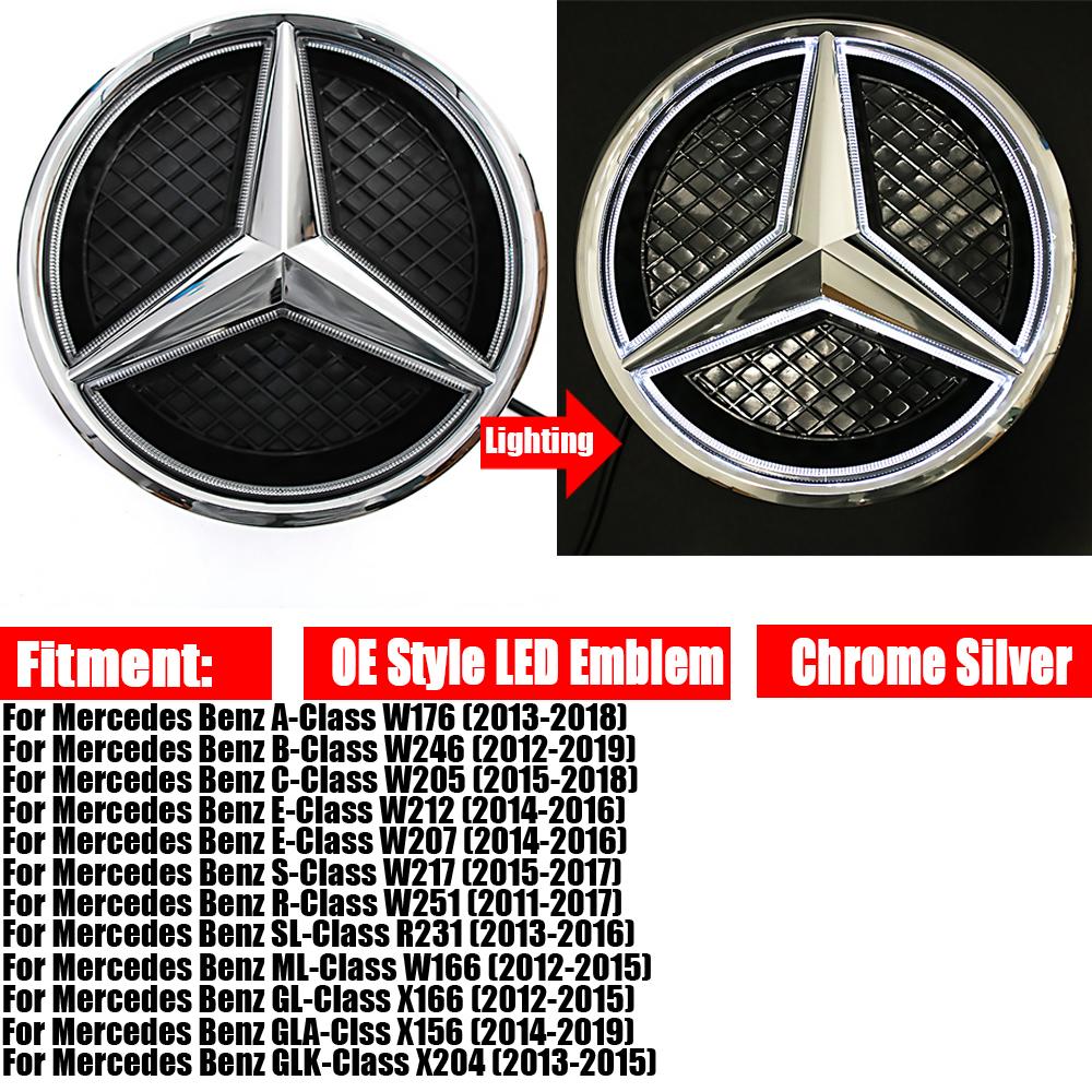 VBTYB1 2025 Hot Chrome Silver Front Star For Mercedes Benz A B C E S R GL GLA GLK ML SL-Class W205 W176 W212 Grill Emblem Glossy Black