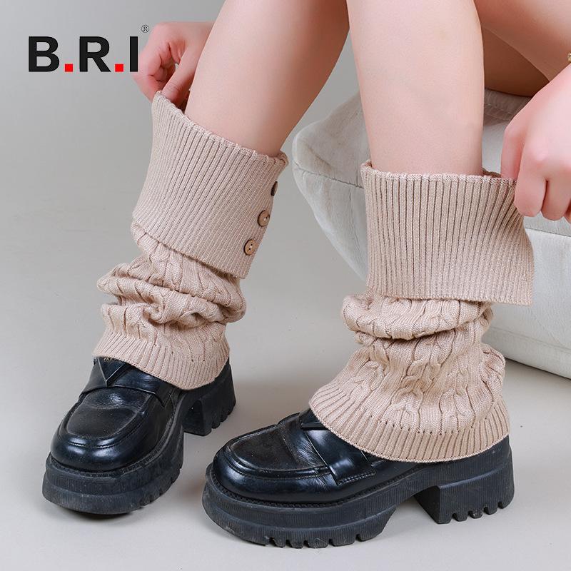 Autumn-Winter Merard Cable Knit Button Leg Warmers - Scrunched Mid-Calf, Thick, Warm, Japanese Retro Style.
