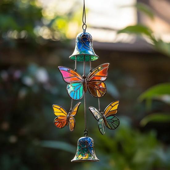 Butterfly Wind Chime Metal Stained Glass Wind Chime Hanging Decoration for Indoor Outdoor