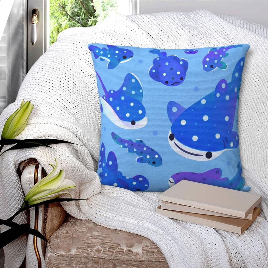 Polka Dot Shark Square Pillowcase Pillow Cover Polyester Cushion Zip Decorative Comfort Throw Pillow for Home Car