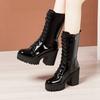 10cm Small Size 32-43 Fall Winter Genuine Leather Boots Platform Shoes 2025 Womens Block High Heels Mid Leg Boots Office Model