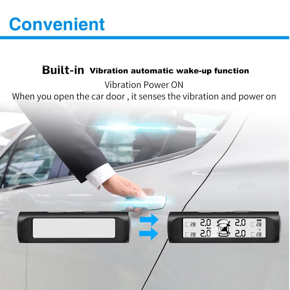 TPMS Датчик давления в шинах на солнечной батарее Система контроля давления в шинах автомобиля с 4 внешними датчиками колес TMPS