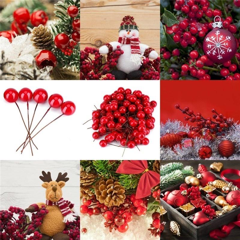 50Pcs Christmas Red Holly Berries Ornament