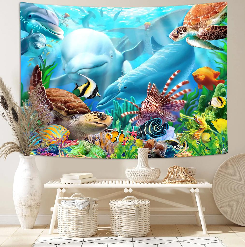 Ocean Dolphin Tapestry Wall Hanging Funny Sea Life Tapestry Wall Hanging Bedroom Whales Dolphin Wall Tapestry Living Room Decor