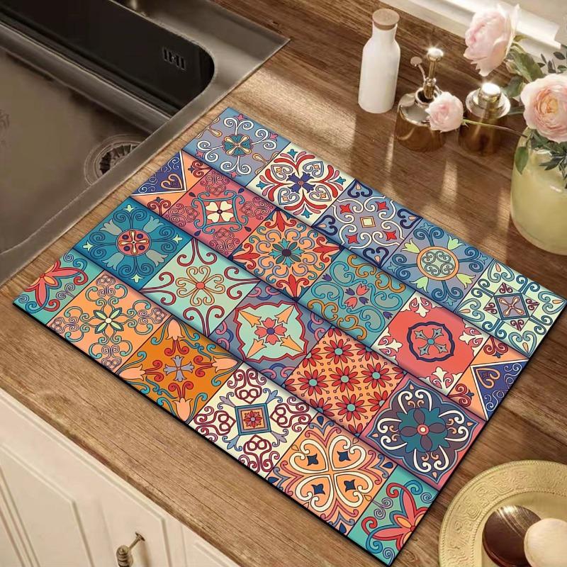 Ретро-персидский узор Дренажный коврик Верхняя часть холодильника Нескользящий Диатомовый защитный коврик Коврик для слива кофе Настольные коврики для домашнего декора