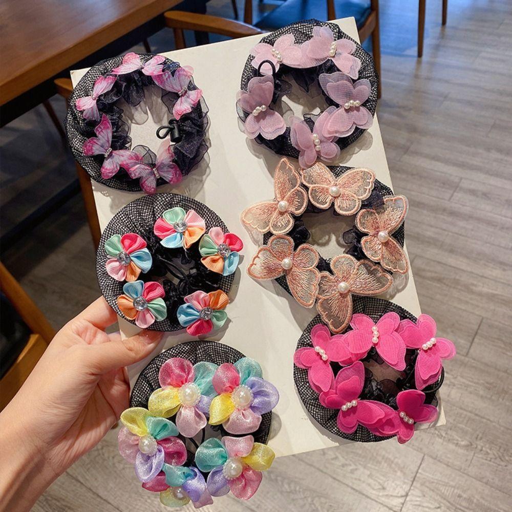 Head Bands Girl Butterfly Hair Net Colorful Flower Ballet Hair Net Kids Bun Cover Snood