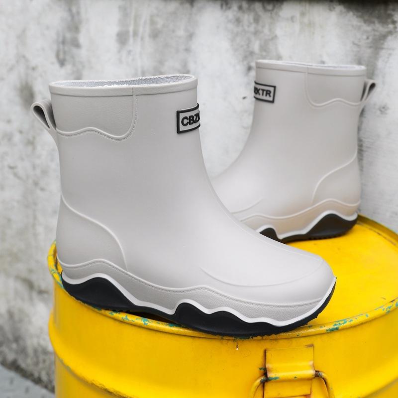 Мужские и женские резиновые сапоги, уличные мотоциклетные водонепроницаемые ботинки средней высоты, резиновые ботинки на толстой подошве, легкие галоши