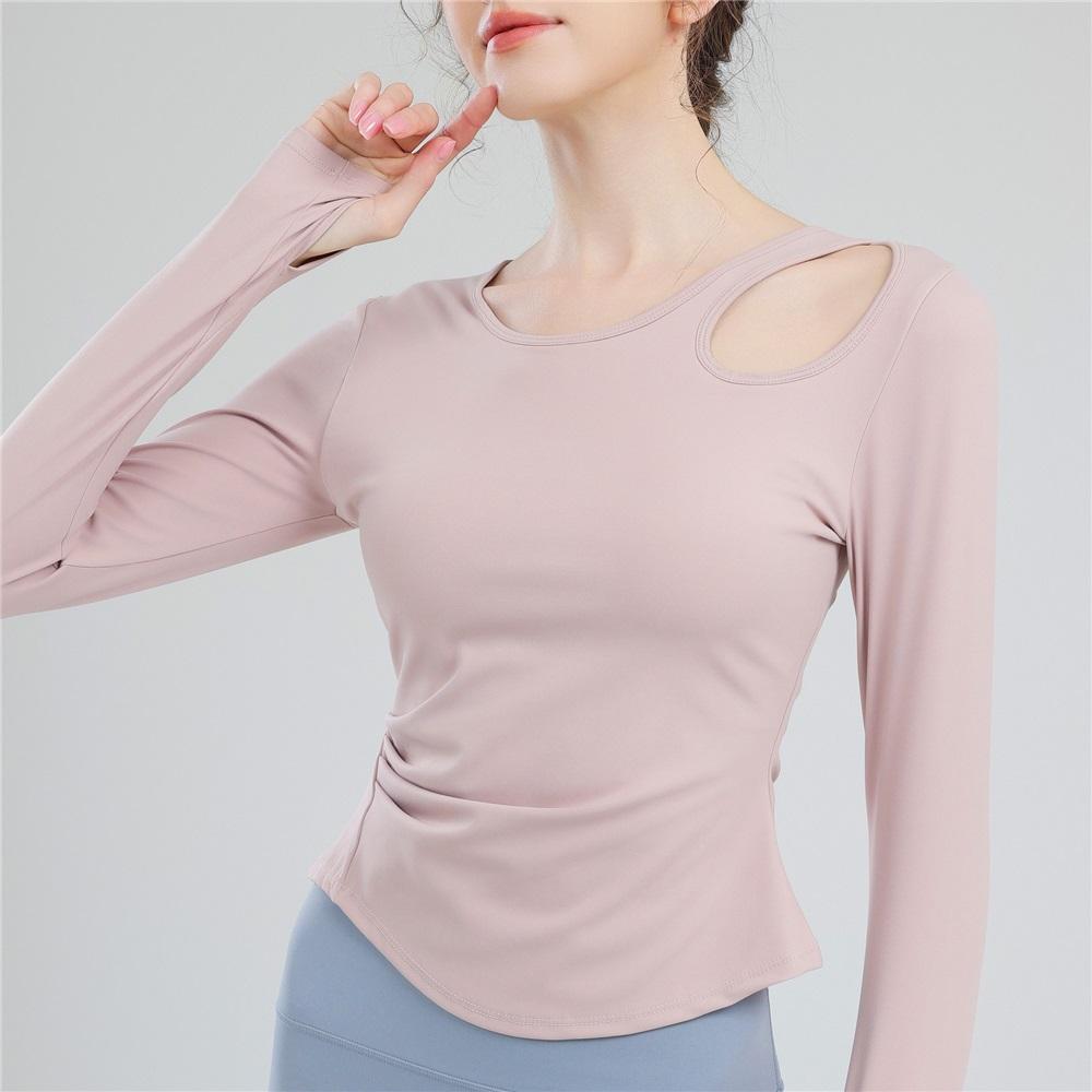 Yoga Wear With Chest Pads, Women's Pilates Sports Top, Tight And Slimming Look, Elegant Cycling Training Long-sleeved Fitness Wear For Summer