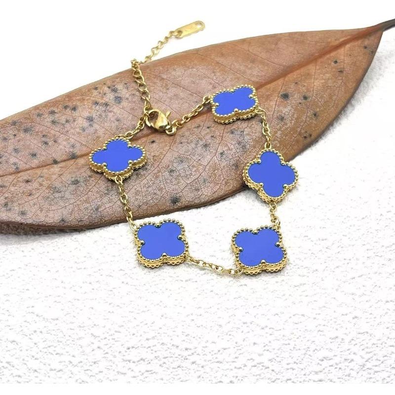 15Mm Four-Leaf Clover Bracelet Titanium Steel 18K Five Flowers Four-Leaf Clover Double-Sided Mother-Of-Pearl Fashion Bracelets