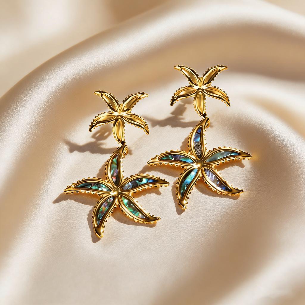 Abalone shell Starfish Large Dangle Drop Earrings for Women, Elegant Stainless Steel Pendant Earrings, Stylish Statement Jewelry