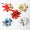 10Pcs/Set Christmas Artificial Flower Glitter Leaves Red Golden Silver-color Layered Xmas Tree Wreath Decoration Fake Flower Photo Props
