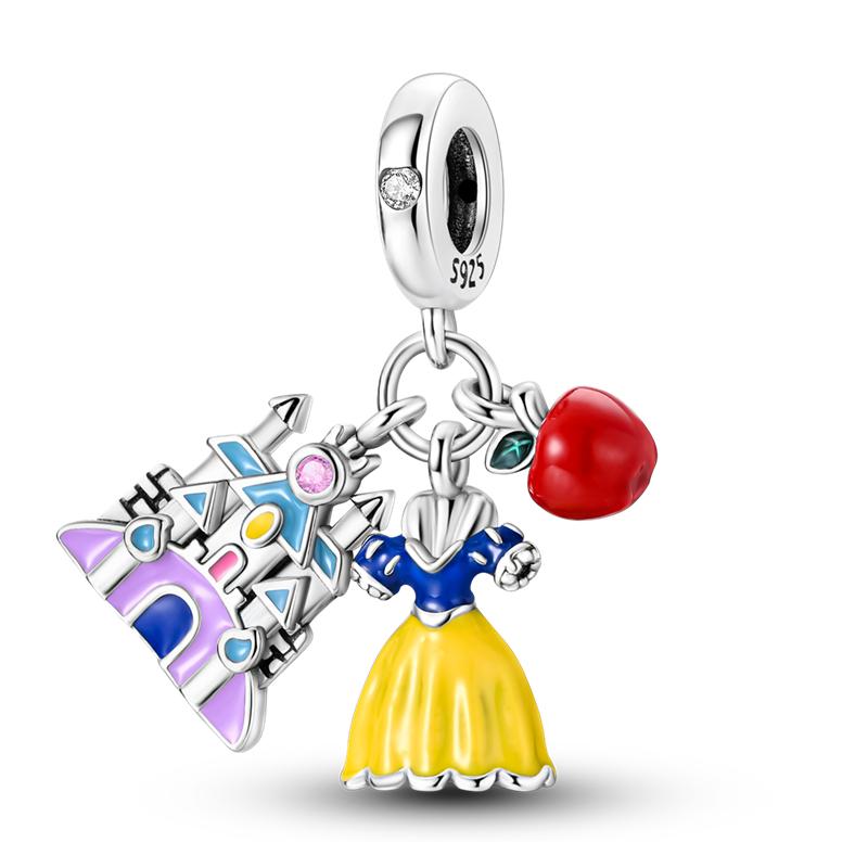 925 Silver Red Color Charms Bead Lipstick High Heels Heart Strawberry Dangle Fit Bangle Bracelet DIY Jewelry