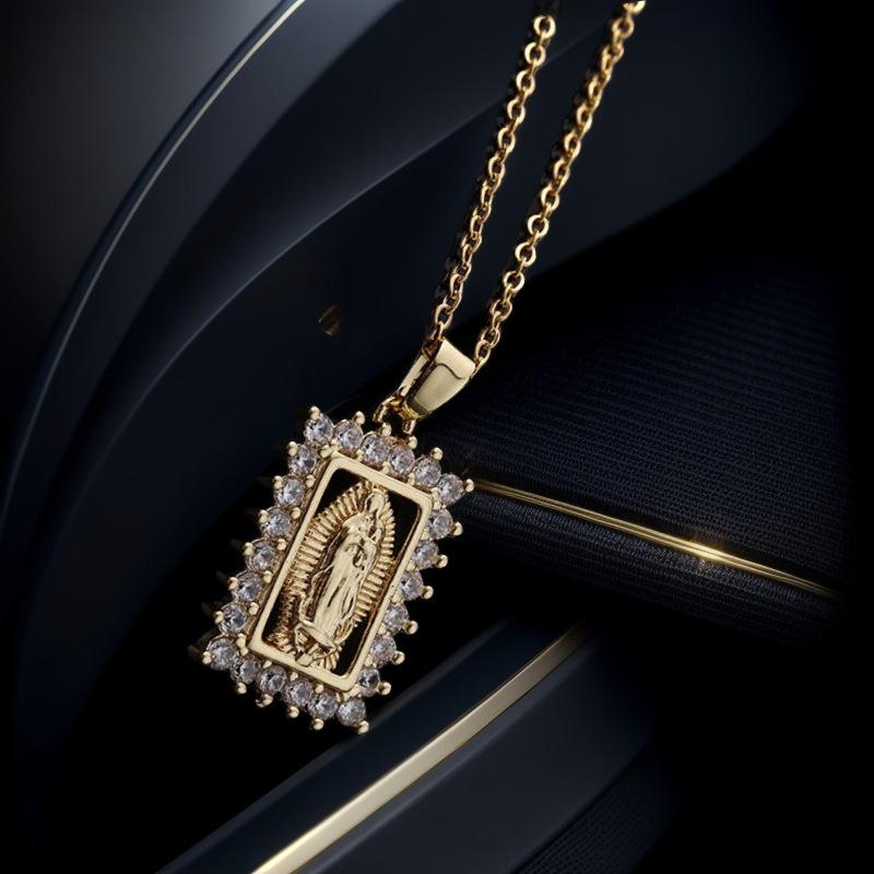 Vintage Titanium Steel Sacred Religious Accessories Necklace Women'S Micro Inlaid Colored Zircon Pendant Jewelry