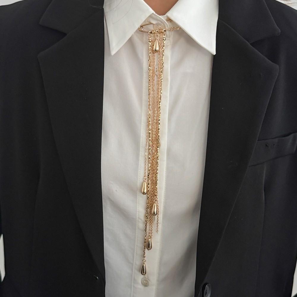 Elegant Long Tassel Brooch Water Droplet Multi-layer Chains Pin Tie Collar Needle Suit Accessories
