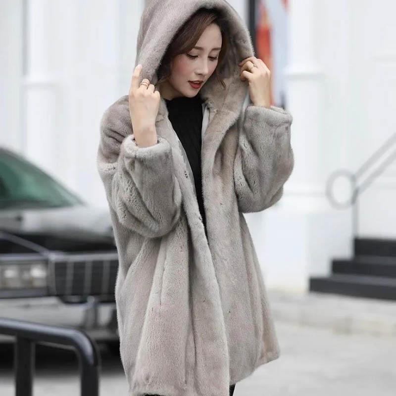 Fur Imitation Mink Fur Coat Female Hooded Middle-aged Mother Imitation Mink Fur Coat