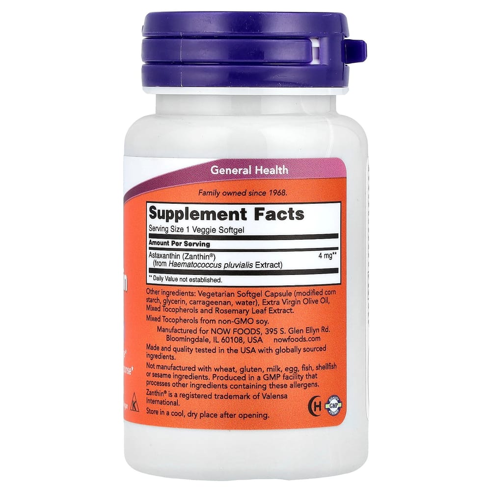 Now Foods Астаксантин 4 мг, вегетарианские мягкие капсулы, 60 штук