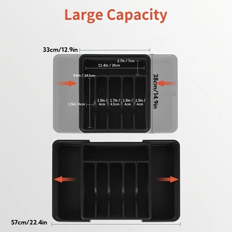 1 шт. Серебряный ящик-органайзер для выдвижных ящиков, расширяемый поднос для кухонных принадлежностей, регулируемая пластиковая полка-органайзер для ложек, вилок и ножей