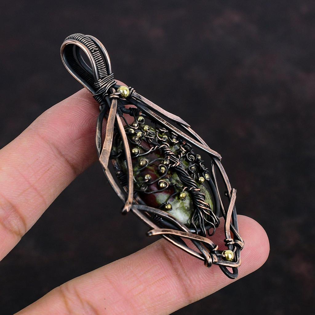 Подвеска Древо Жизни из Драконовой Яшмы, обернутая медной проволокой, ручная работа, ювелирное изделие из драгоценного камня, прекрасные медные украшения, подарки для нее