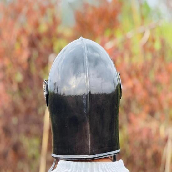 Серый шлем барбюта, средневековые рыцарские доспехи, 18ga мягкая сталь, с забралом, для LARP, косплея, костюма на Хэллоуин, шлем воина, подарок