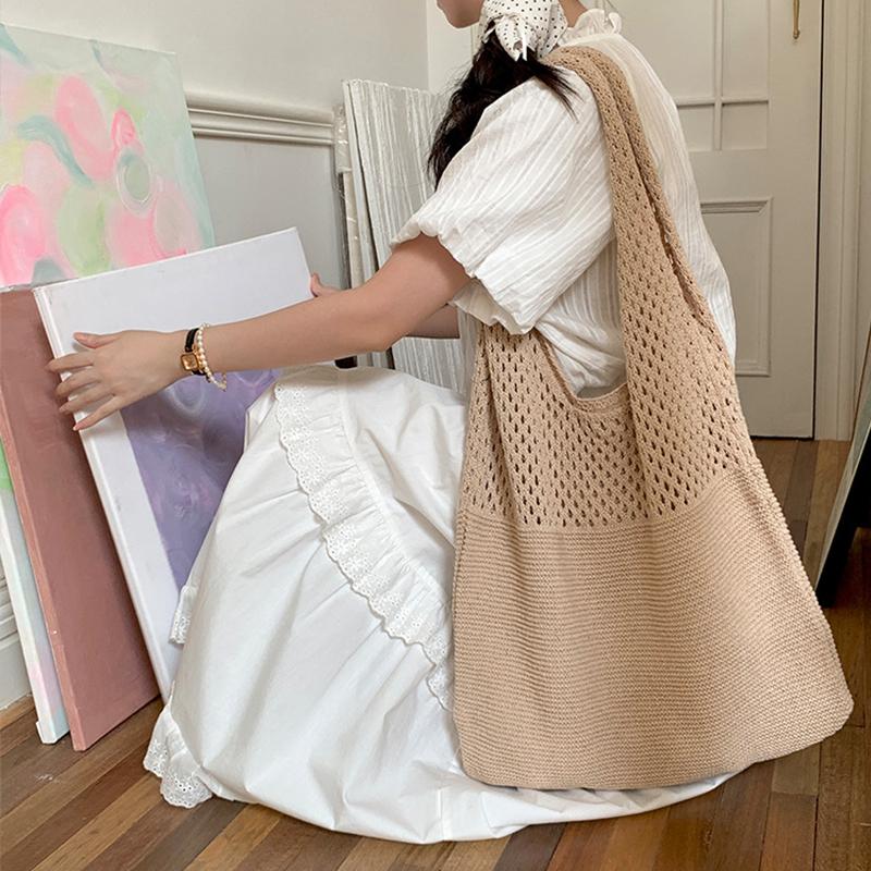 Дизайнерские вязаные сумки, вместительные сумки-тоуты для женщин, летние пляжные сумки, большие кошельки, повседневные ажурные тканые сумки через плечо
