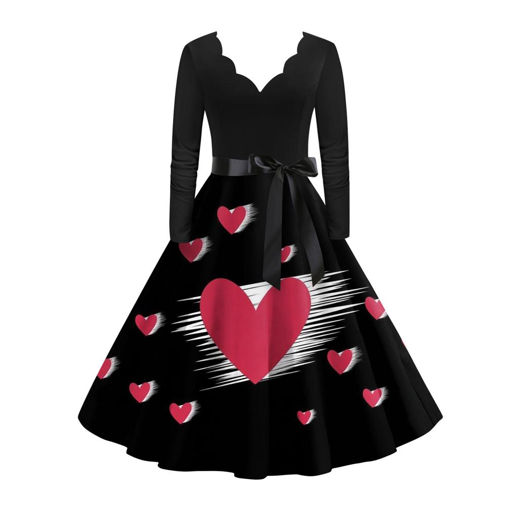Стильное и элегантное женское платье с длинными рукавами и V-образным вырезом в форме сердца ко Дню святого Валентина