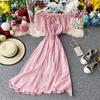 Платье для летних каникул Супер Фея Сладкие плиссированные длинные шифоновые женские платья с воротником с открытыми плечами в западном стиле
