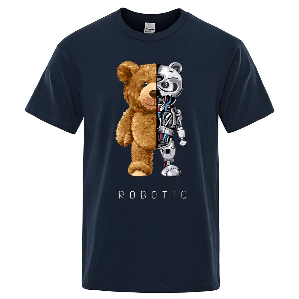 Забавная футболка с роботом Ted Bear Robot Bear для мужчин с коротким рукавом, модная повседневная одежда, летние хлопковые футболки, свободные уличные футболки