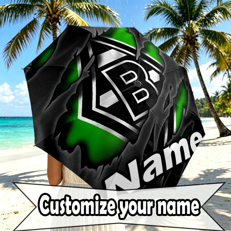 Custom Name Personalized Borussia Monchengladbach Print Umbrella, Auto Open Close, 8‑Rib Sturdy Frame, Commute Camping Hiking Use, Birthday Gift