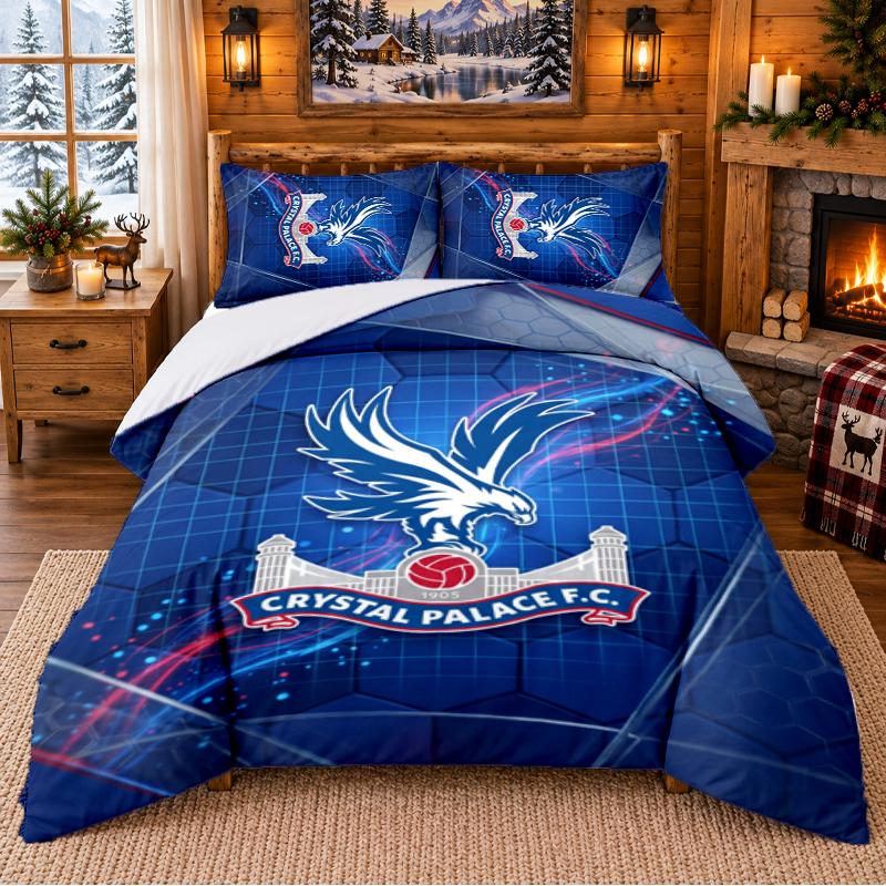 Printed 3Pcs Bedding Set Crystal Palace Football Pattern Bed Sheet Pillowcase For Bedroom Decor