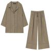 Spring 2025 Women's Linen V-Neck Long Sleeve Shirt & Wide-Leg Pants Casual Set