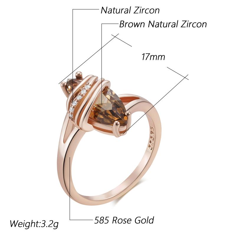 Модное коричневое кольцо винтажного стиля с натуральным цирконом для женщин, уникальная геометрия, цвет розового золота, высокое качество, повседневные украшения