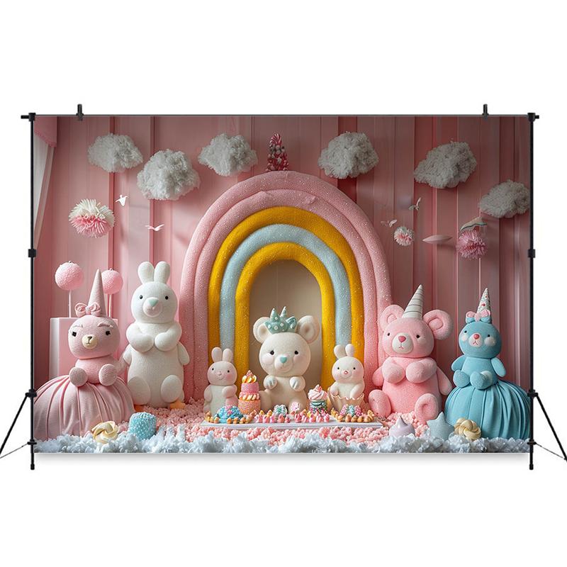 Birthday Backdrop For Photography Rabbit Rainbow Wall Star Love Dessert Cake Crush Background Decoration Photozone Photo Studio