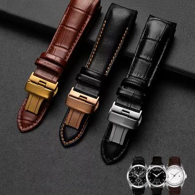 Для Tissot T035 Бабочка Стальная Пряжка Ремешок из Коровьей Кожи Браслеты Натуральная Кожа Ремешок для Часов Изогнутый Конец Замена 22мм 23мм 24мм