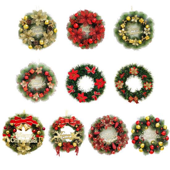 Christmas Wreath for Front Door Artificial Pine Needle Wreath with Balls Bows Flowers Merry Christmas Hanging Decor for Home Wall Window Porch Decor