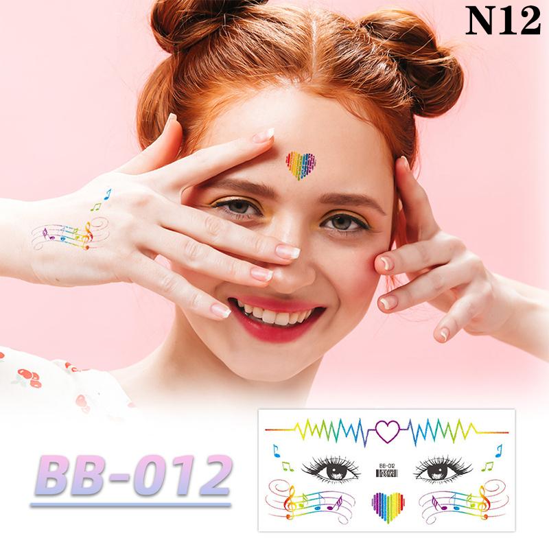 Радужная наклейка на лицо, водонепроницаемая временная татуировка, красочный узор, луна, звезда, боди-арт, рука, поддельные татуировки для женщин и мужчин