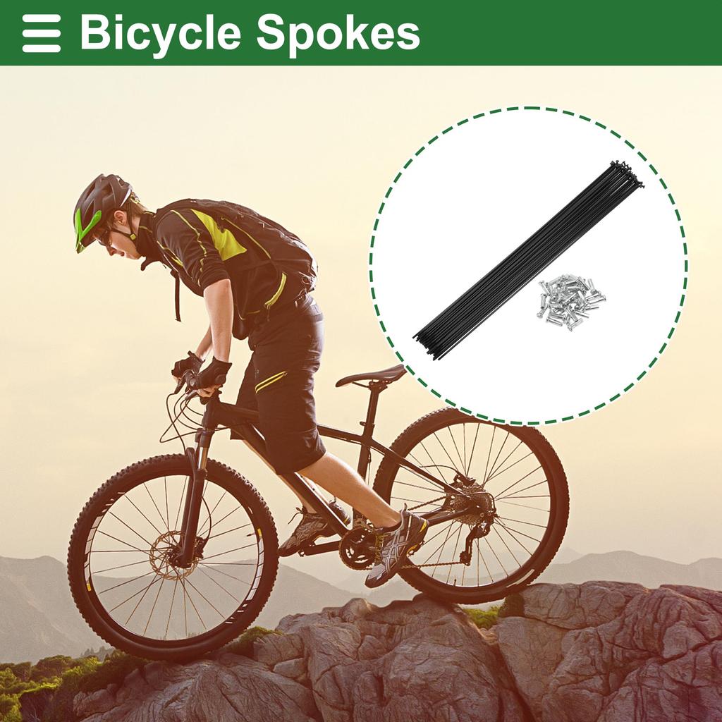Motoforti Universal Bicycle Spokes, Bicycle Wheel Spokes, 14G, 293mm Length, Carbon Steel, Black, 1 Set