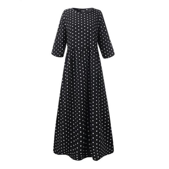 Женское платье макси с принтом в горошек, повседневное, с коротким рукавом, струящееся, длинное, летнее, с круглым вырезом, бохо, свободное, сарафан