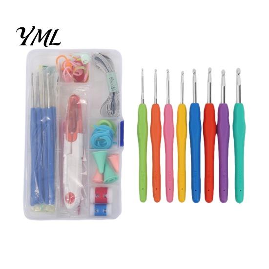 Crochet Essentials for Projects Metal Hooks Set, Includes Yarn Needles Stitch Markers Tape Measure, with Ergonomic Set Storage Case, Soft Rubber