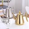 BORREY 1L/1.5L/2L Stainless Steel Coffee Pot Gold Teapot With Filter Metal Tea Kettle Gas Stove Induction Cooker Water Kettle