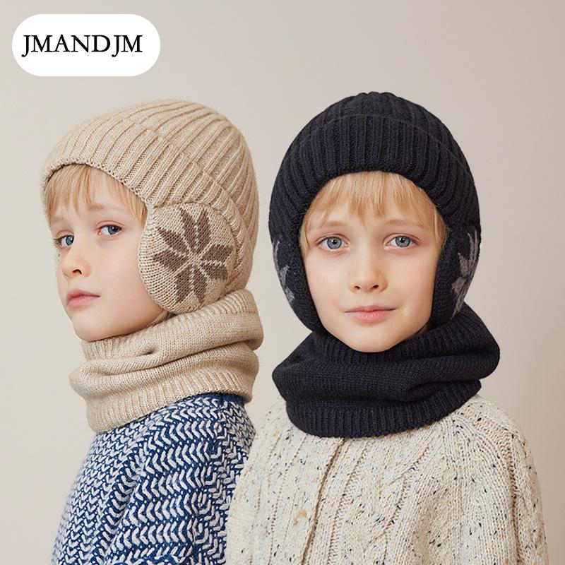 Children's Hat Winter Fleece Scarf Set Knitted Wool Hat Boys Warm Ear Protector Pullover Hat